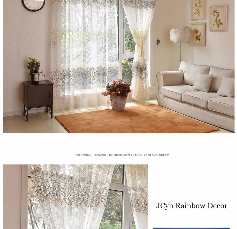 Modern Flora Tulle Curtains For Living Room Bedroom Blue Voile Sheer Curtains For Window Kitchen Door Curtain Fbric Drapes 19
