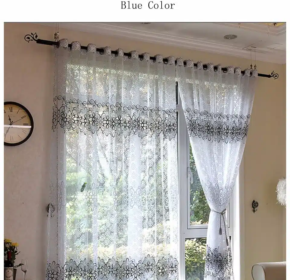 Modern Flora Tulle Curtains For Living Room Bedroom Blue Voile Sheer Curtains For Window Kitchen Door Curtain Fbric Drapes 24