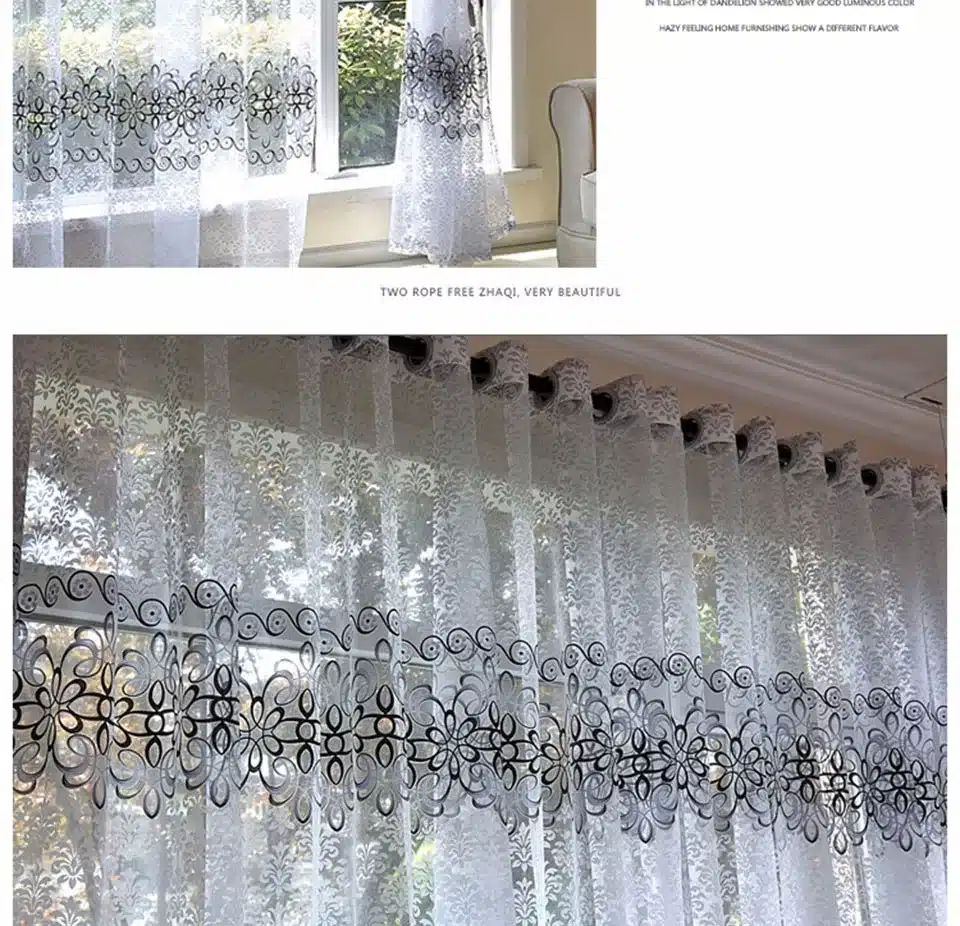 Modern Flora Tulle Curtains For Living Room Bedroom Blue Voile Sheer Curtains For Window Kitchen Door Curtain Fbric Drapes 26