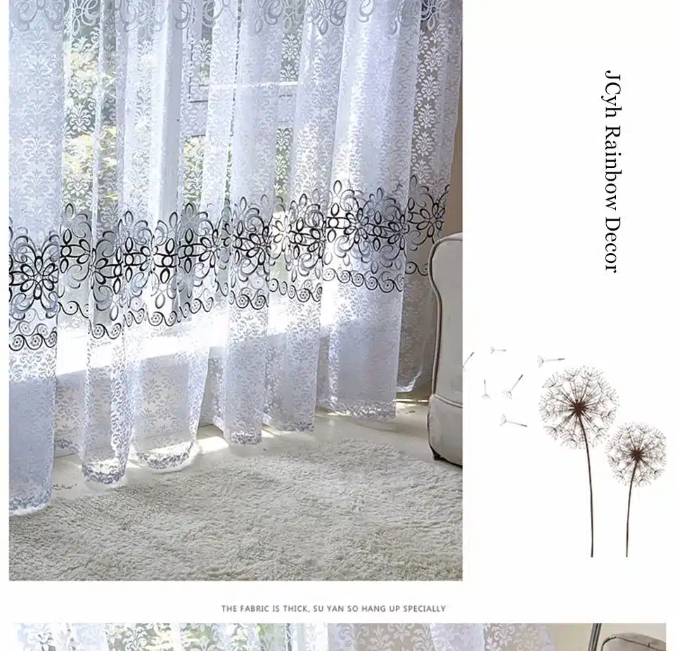Modern Flora Tulle Curtains For Living Room Bedroom Blue Voile Sheer Curtains For Window Kitchen Door Curtain Fbric Drapes 28