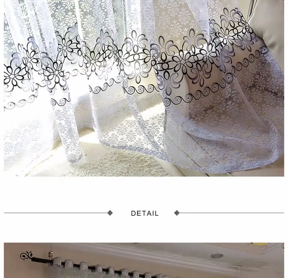Modern Flora Tulle Curtains For Living Room Bedroom Blue Voile Sheer Curtains For Window Kitchen Door Curtain Fbric Drapes 29