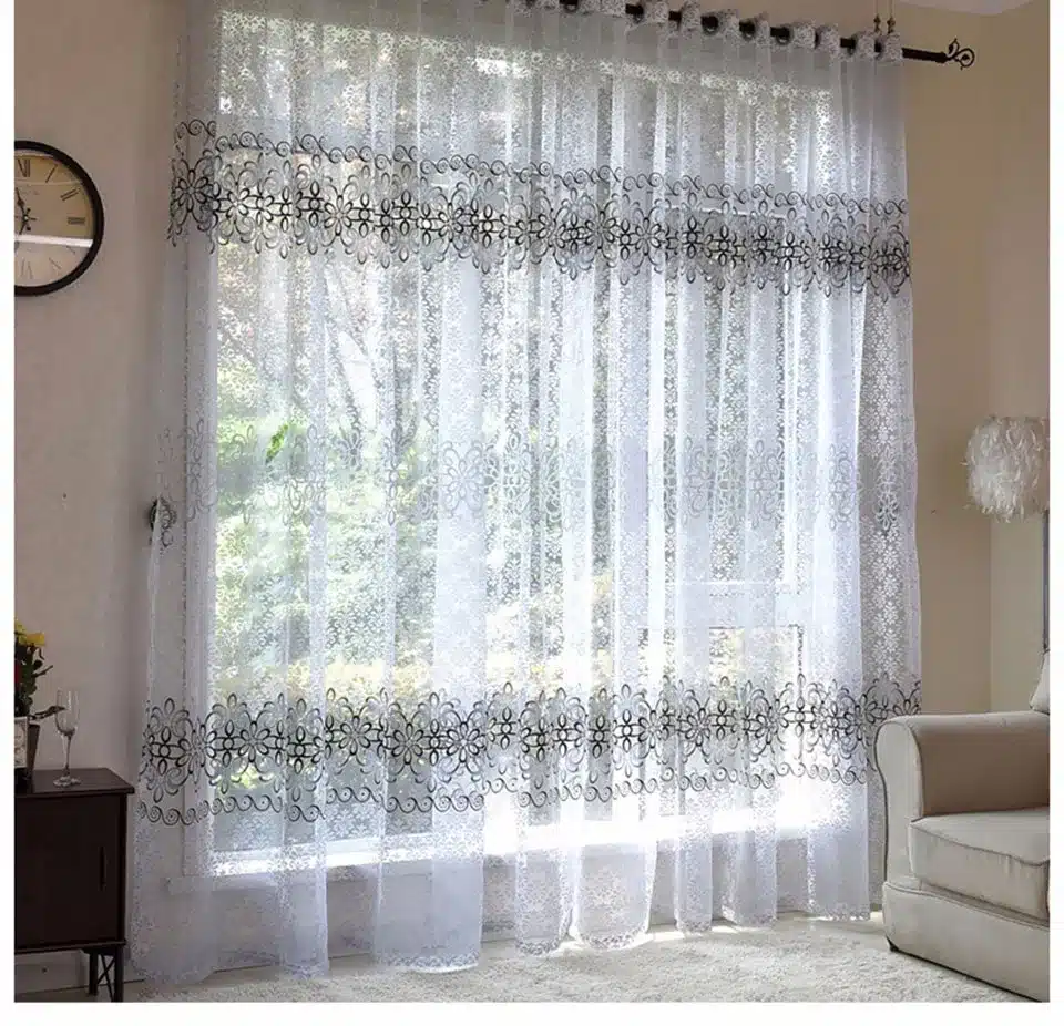 Modern Flora Tulle Curtains For Living Room Bedroom Blue Voile Sheer Curtains For Window Kitchen Door Curtain Fbric Drapes 30