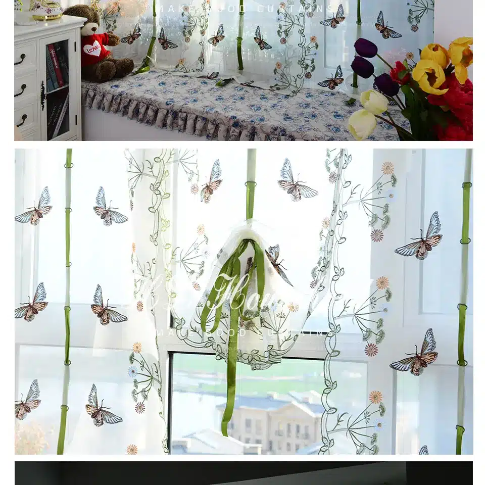 2015 butterfly tulle for window Roman curtain blinds embroidered voile sheer Curtains for kitchen living room the bedroom panel 11