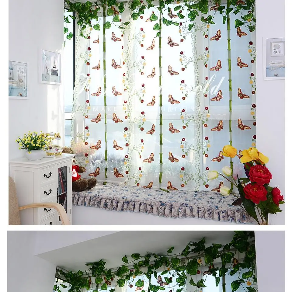 2015 butterfly tulle for window Roman curtain blinds embroidered voile sheer Curtains for kitchen living room the bedroom panel 13