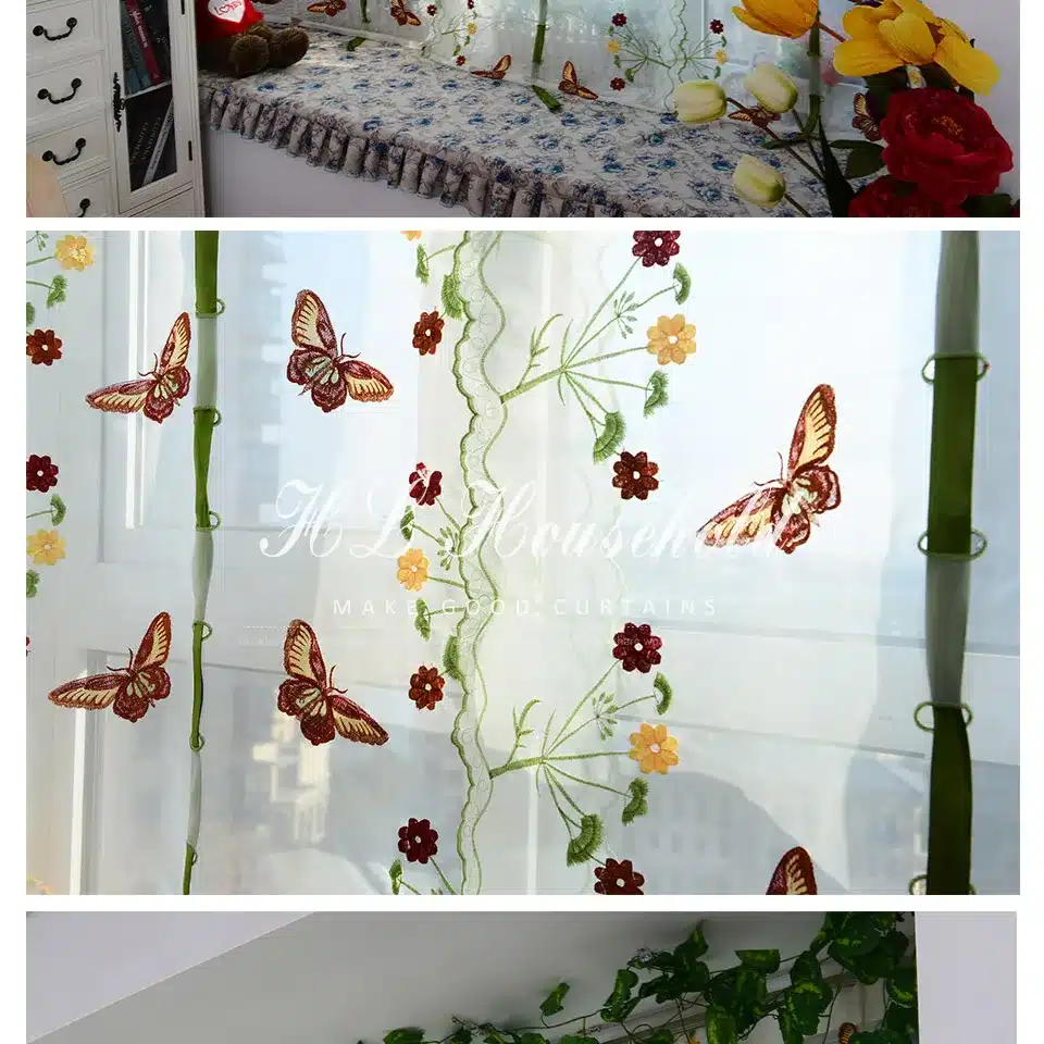 2015 butterfly tulle for window Roman curtain blinds embroidered voile sheer Curtains for kitchen living room the bedroom panel 15