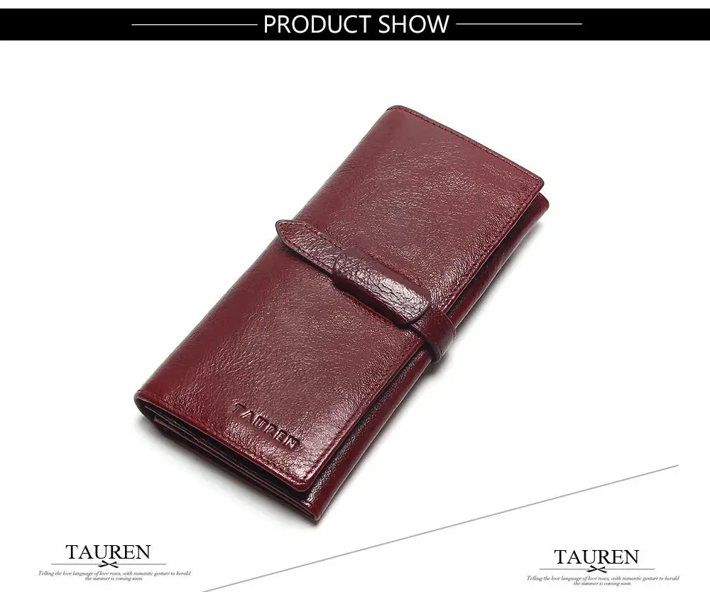 Tauren Retro Wine Red Color Wallets 100% Genuine Cowhide Leather High Quality Women Long Wallet Coin Purse Vintage Designer Male 11