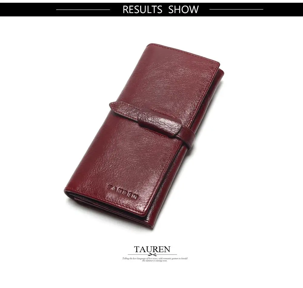 Tauren Retro Wine Red Color Wallets 100% Genuine Cowhide Leather High Quality Women Long Wallet Coin Purse Vintage Designer Male 14