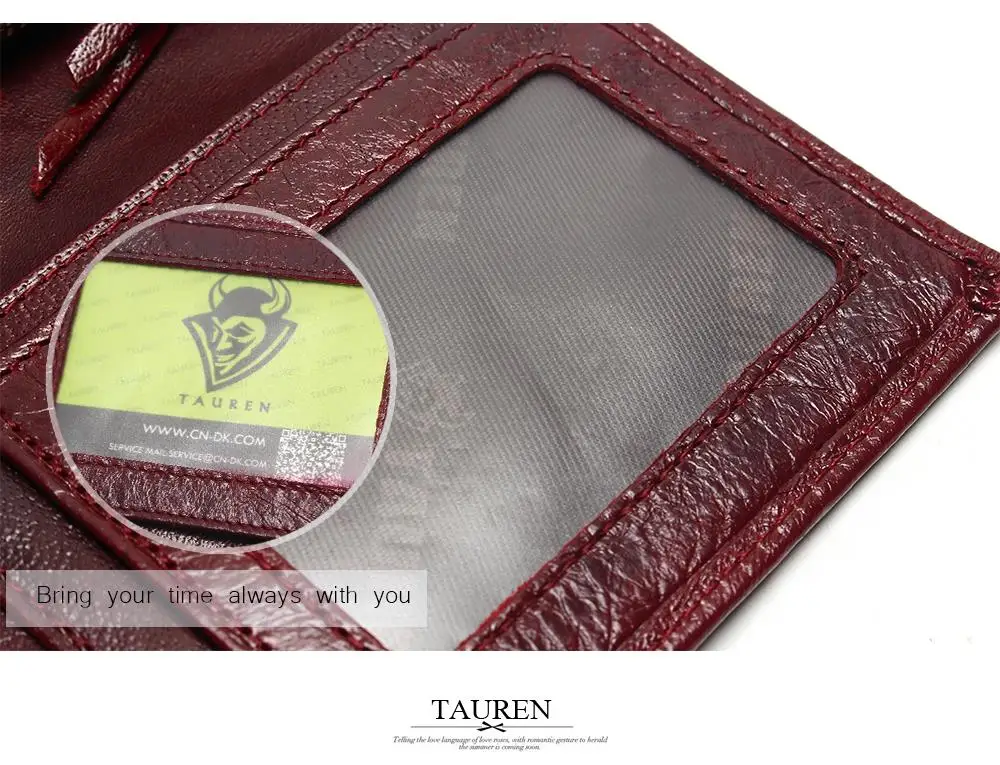Tauren Retro Wine Red Color Wallets 100% Genuine Cowhide Leather High Quality Women Long Wallet Coin Purse Vintage Designer Male 19