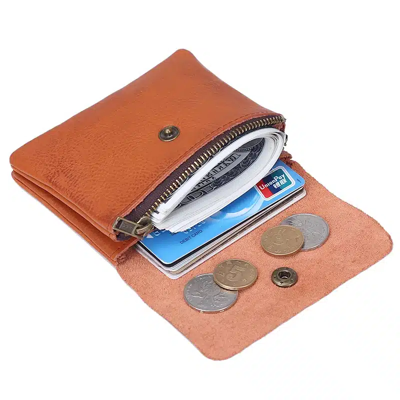 Vintage Genuine Leather Cowhide Men Women Short Mini Small Wallet Wallets Coin Purse Pocket Zipper Card Holder Man Women's Purse 70