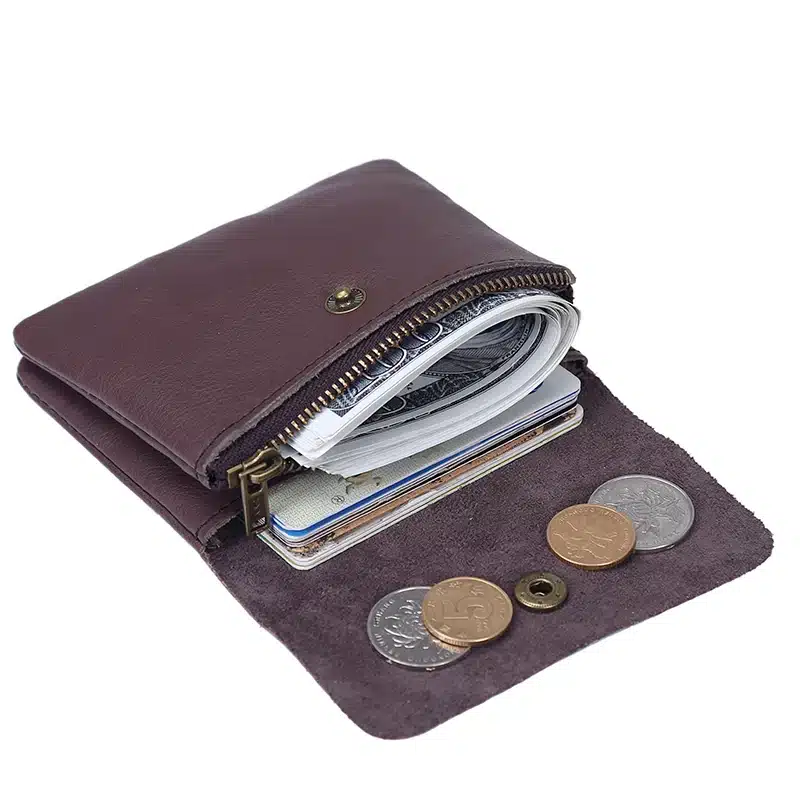 Vintage Genuine Leather Cowhide Men Women Short Mini Small Wallet Wallets Coin Purse Pocket Zipper Card Holder Man Women's Purse 79