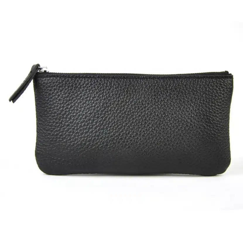 Men Women Genuine Leather Simple Zip Wallet Cellphone Bag Fashion Designer Purse Checkbook Coin Change Credit Card Holder Clutch 9