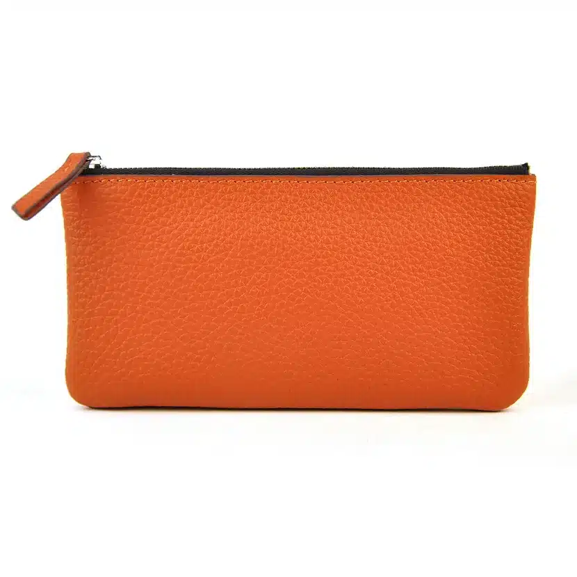 Men Women Genuine Leather Simple Zip Wallet Cellphone Bag Fashion Designer Purse Checkbook Coin Change Credit Card Holder Clutch 11