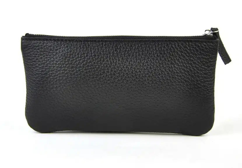 Men Women Genuine Leather Simple Zip Wallet Cellphone Bag Fashion Designer Purse Checkbook Coin Change Credit Card Holder Clutch 18