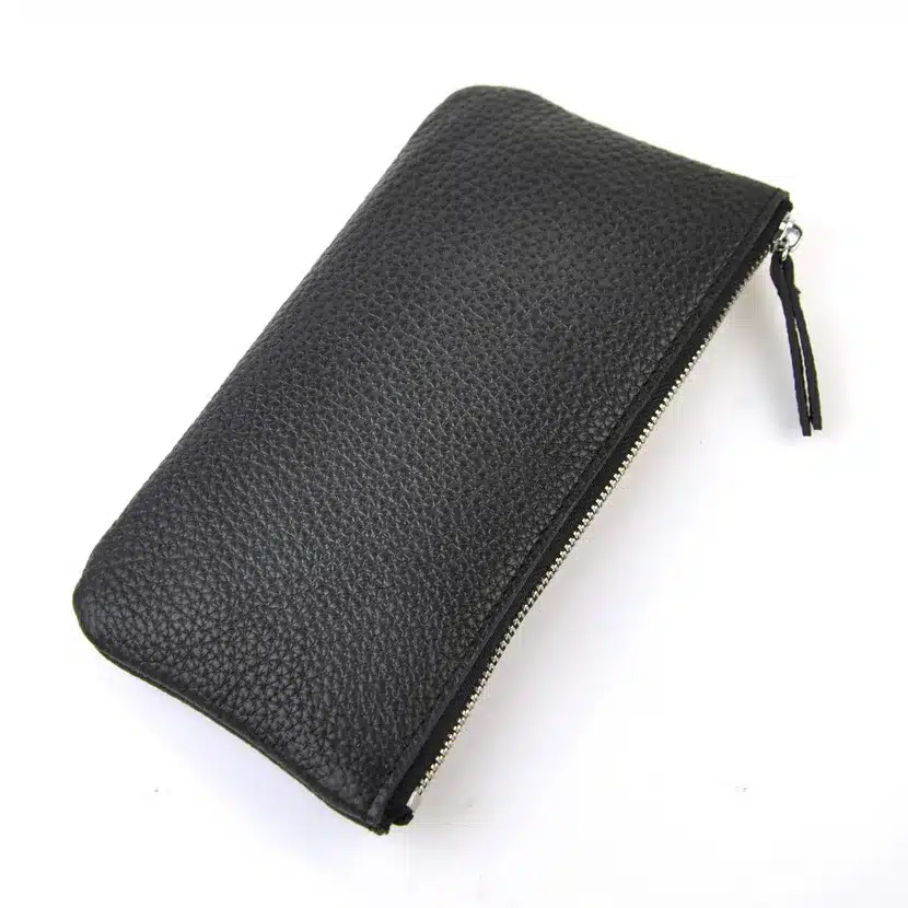 Men Women Genuine Leather Simple Zip Wallet Cellphone Bag Fashion Designer Purse Checkbook Coin Change Credit Card Holder Clutch 19
