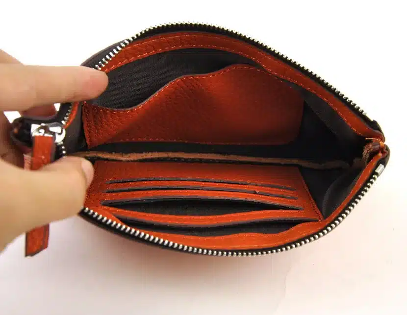 Men Women Genuine Leather Simple Zip Wallet Cellphone Bag Fashion Designer Purse Checkbook Coin Change Credit Card Holder Clutch 26