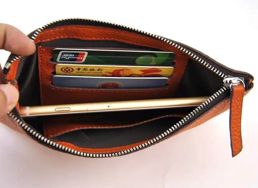 Men Women Genuine Leather Simple Zip Wallet Cellphone Bag Fashion Designer Purse Checkbook Coin Change Credit Card Holder Clutch 33
