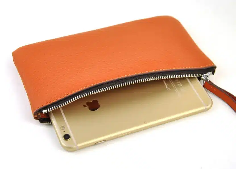 Men Women Genuine Leather Simple Zip Wallet Cellphone Bag Fashion Designer Purse Checkbook Coin Change Credit Card Holder Clutch 34