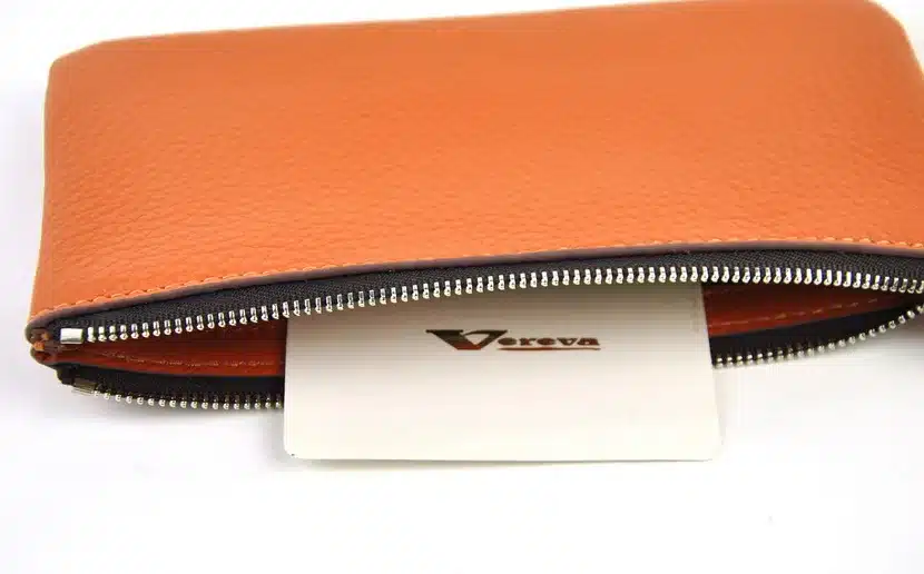 Men Women Genuine Leather Simple Zip Wallet Cellphone Bag Fashion Designer Purse Checkbook Coin Change Credit Card Holder Clutch 35
