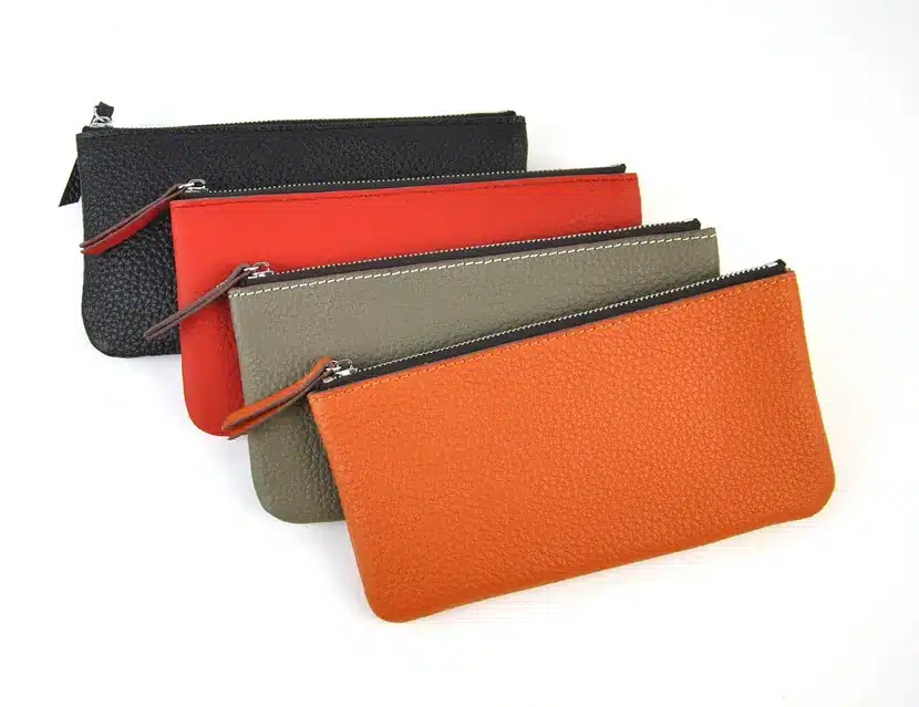 Men Women Genuine Leather Simple Zip Wallet Cellphone Bag Fashion Designer Purse Checkbook Coin Change Credit Card Holder Clutch 36