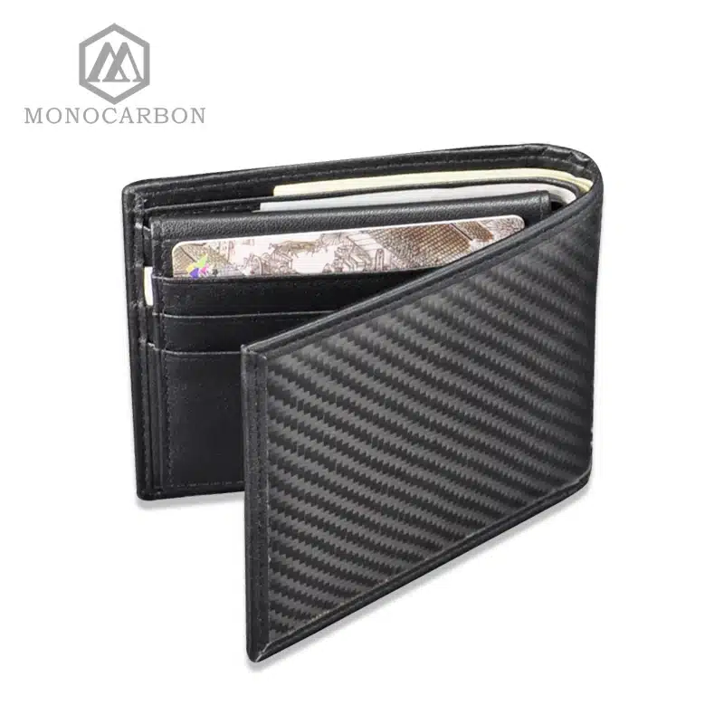 Monocarbon Luxury Design Real Carbon Fiber Matte Surface Pattern Leather Short Vintage Wallet Business Men Purse 10