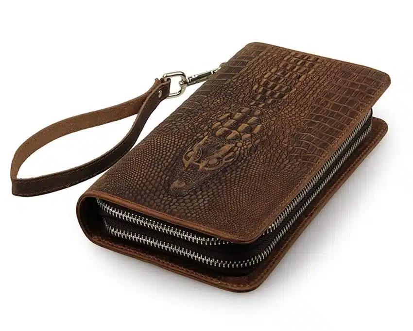 Men famous brand genuine leather double zipper clutch wallet male crocodile pattern purses lady Multi-function phone bag purse 10