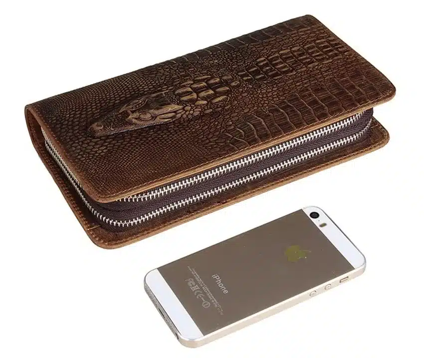 Men famous brand genuine leather double zipper clutch wallet male crocodile pattern purses lady Multi-function phone bag purse 12