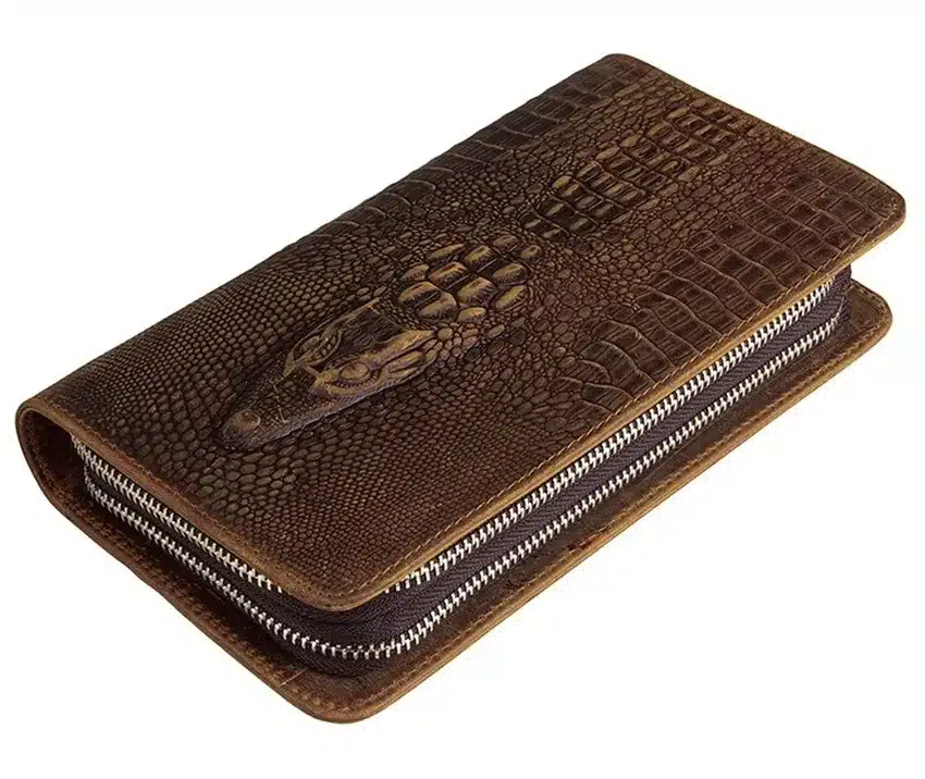 Men famous brand genuine leather double zipper clutch wallet male crocodile pattern purses lady Multi-function phone bag purse 13