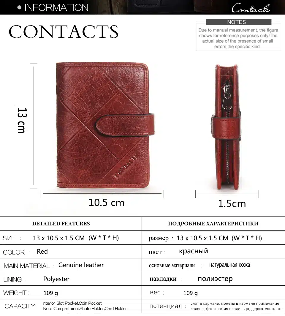 Contact's 2017 New Vintage Women Wallets Female Genuine Leather Womens Wallet Zipper and Hasp Design With Coin Purse Pockets 11
