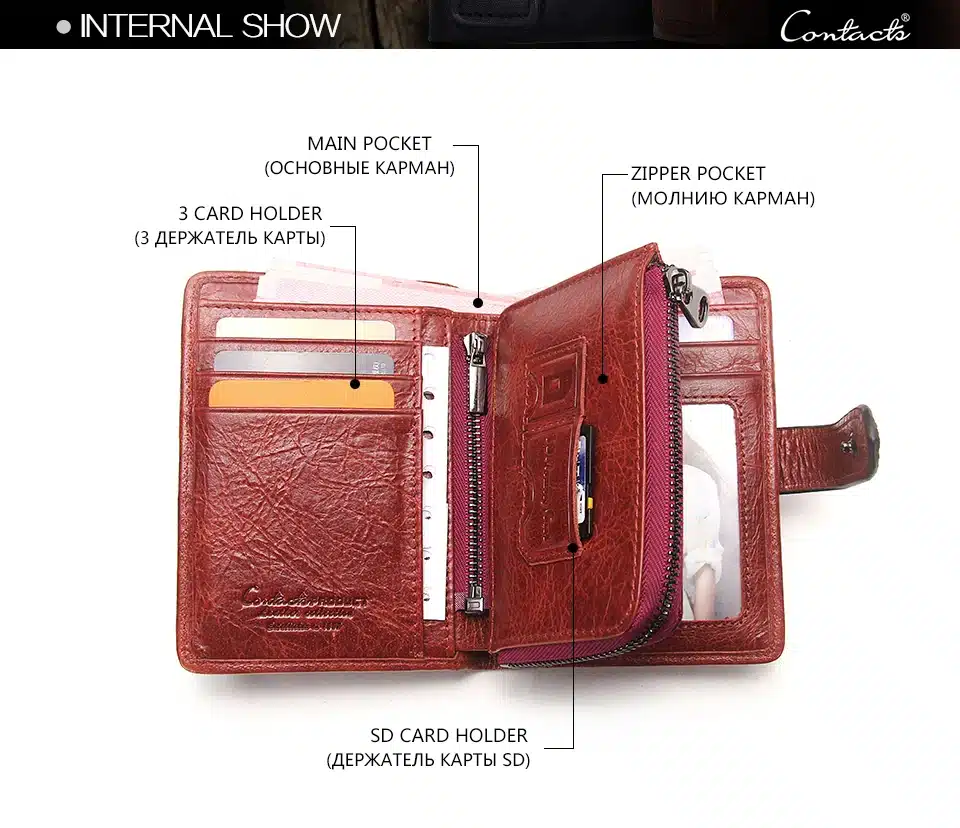 Contact's 2017 New Vintage Women Wallets Female Genuine Leather Womens Wallet Zipper and Hasp Design With Coin Purse Pockets 13