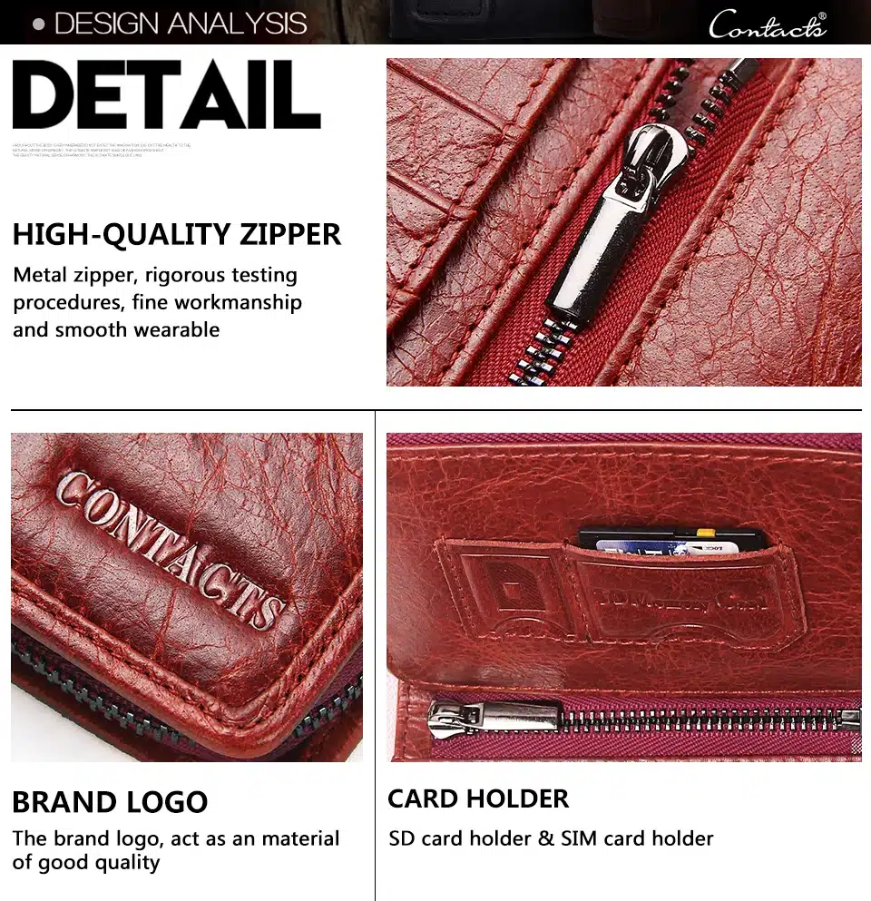 Contact's 2017 New Vintage Women Wallets Female Genuine Leather Womens Wallet Zipper and Hasp Design With Coin Purse Pockets 25