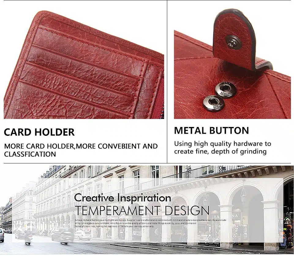 Contact's 2017 New Vintage Women Wallets Female Genuine Leather Womens Wallet Zipper and Hasp Design With Coin Purse Pockets 26