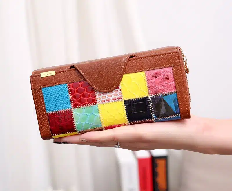 Qianxilu Brand Fashion Women Wallet Genuine Leather Patchwork Purse Female Long Design 2016 14