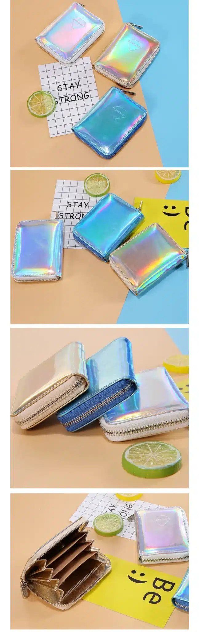 Bentoy Brand Leather Women's Wallet Hologram Money Purse Short Clutch Bank Card Holders Fashion Carteira Feminina Zip Coin Purse 14