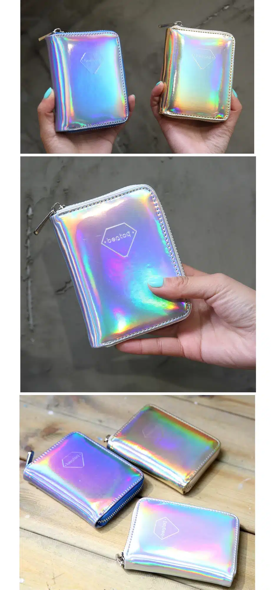 Bentoy Brand Leather Women's Wallet Hologram Money Purse Short Clutch Bank Card Holders Fashion Carteira Feminina Zip Coin Purse 15