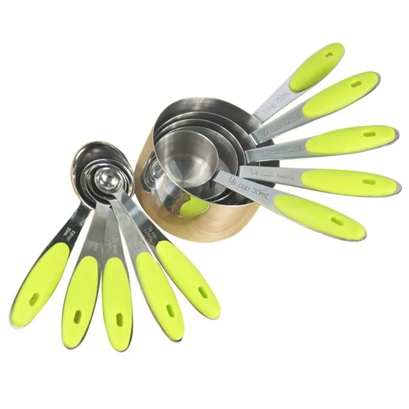 Set of 10pcs Stainless Steel Measuring Cups And Measuring Spoon Scoop Silicone Handle Kitchen Measuring Tool 11