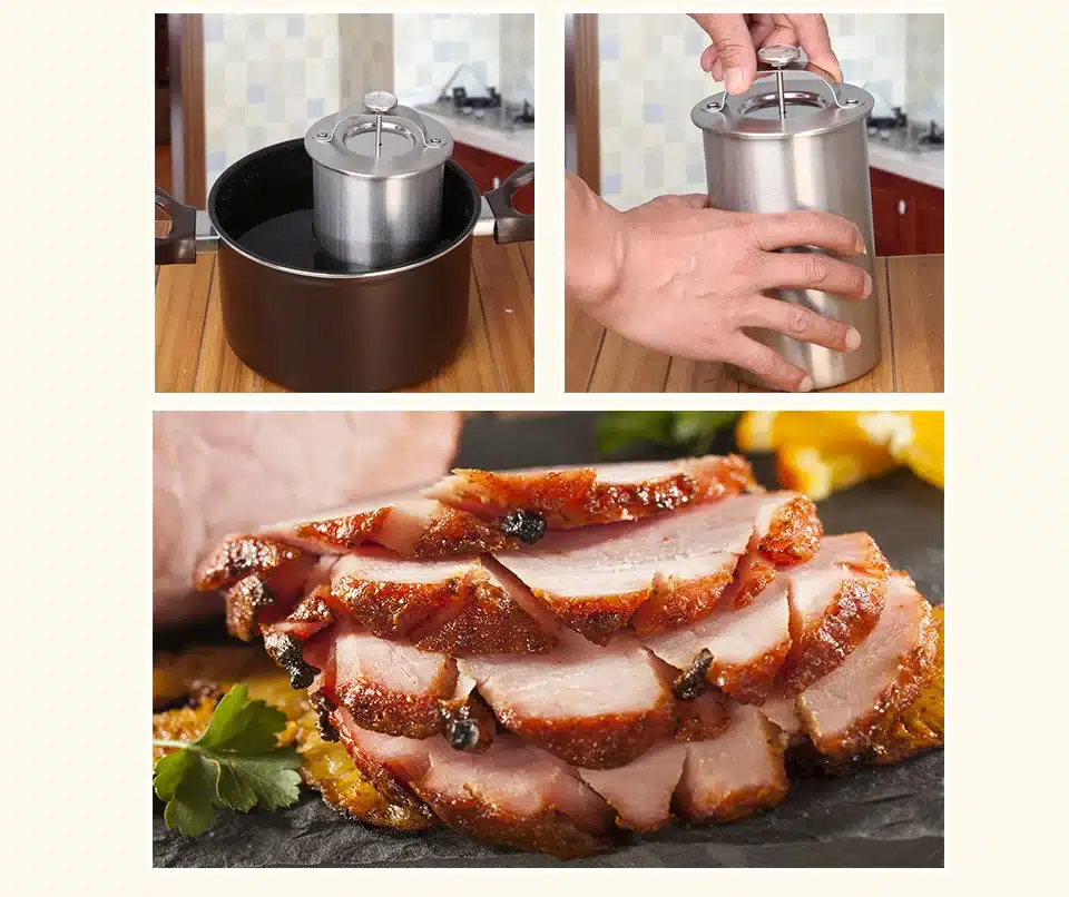 1 Liter Stainless Steel Ham Maker / Ham Meat Rolling Machine With a Thermometer Ham Boiler Meat Pot Pan Pressure Ham Cooker 11