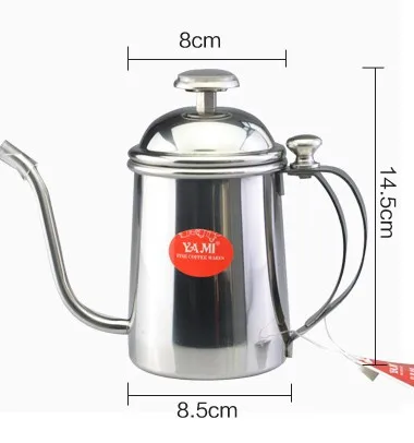 1pcs 0.5L Silver Tea and Coffee Drip Kettle pot with Thermometer stainless steel gooseneck spout Kettle for Barista Kalita syle 1