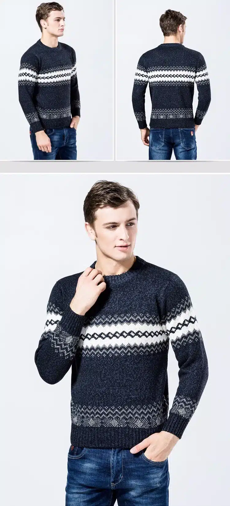 New LetsKeep 2017 men's knitted sweater patterns Striped thick pullover sweaters winter casual round neck wool sweater men,MA270 8
