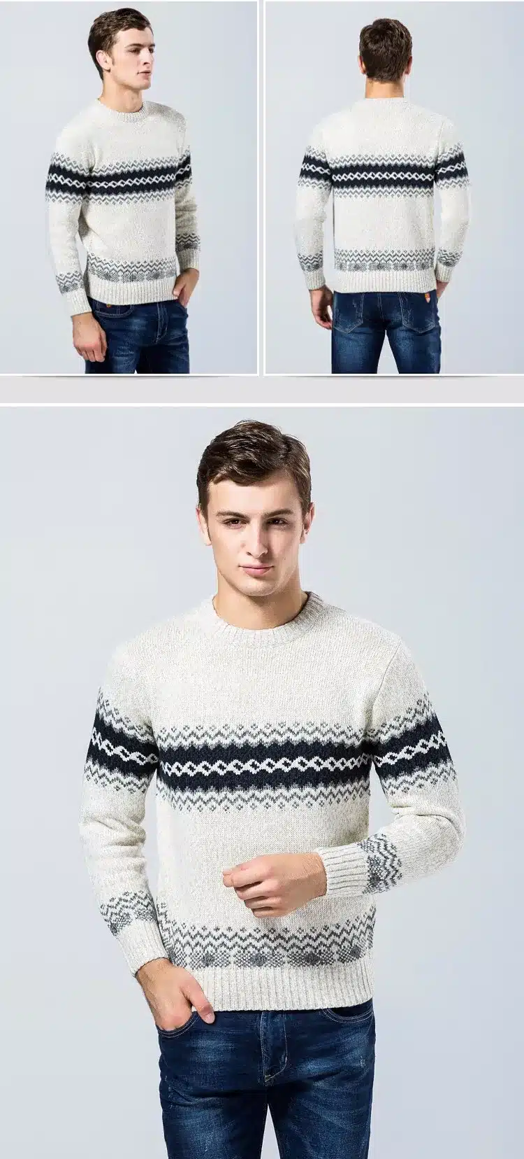 New LetsKeep 2017 men's knitted sweater patterns Striped thick pullover sweaters winter casual round neck wool sweater men,MA270 9