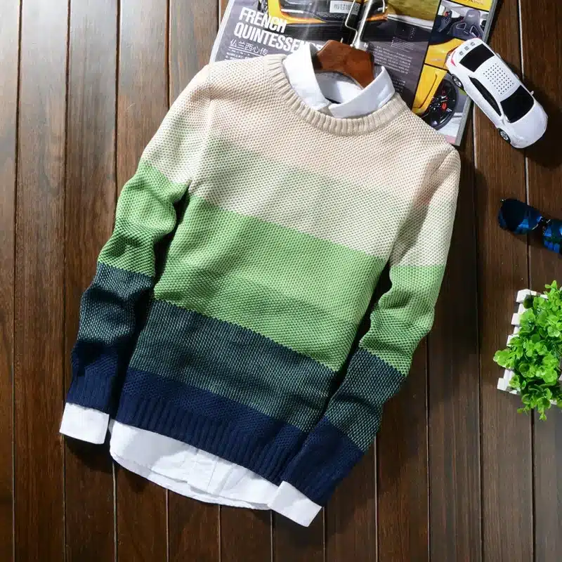2016 Autumn Winter Wool Striped Sweater Mens Brand Casual Blue Male Sweater O-Neck Slim Fit Knitting Mens Sweaters Pullovers 50 4