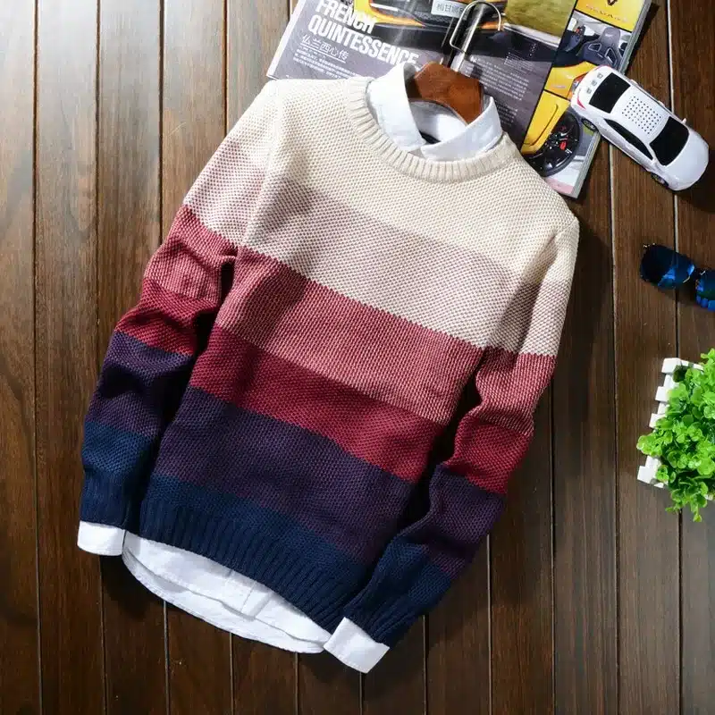 2016 Autumn Winter Wool Striped Sweater Mens Brand Casual Blue Male Sweater O-Neck Slim Fit Knitting Mens Sweaters Pullovers 50 5