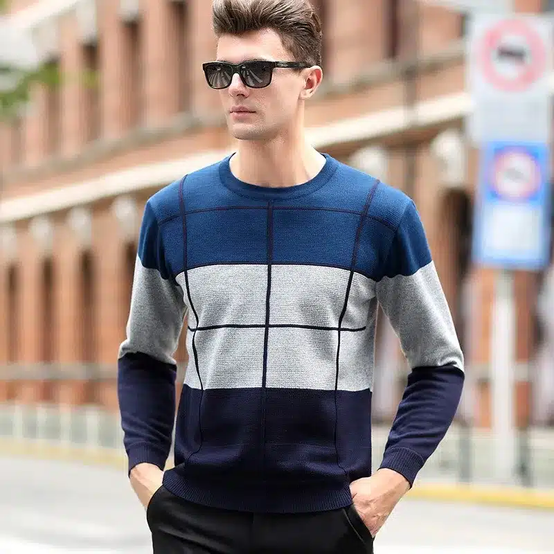 Plaid Color Pullover Men O-Neck Sweater Men Long Sleeve Shirt Mens Sweaters Wool Casual Dress Brand Cashmere Knitwear Pull Homme 8