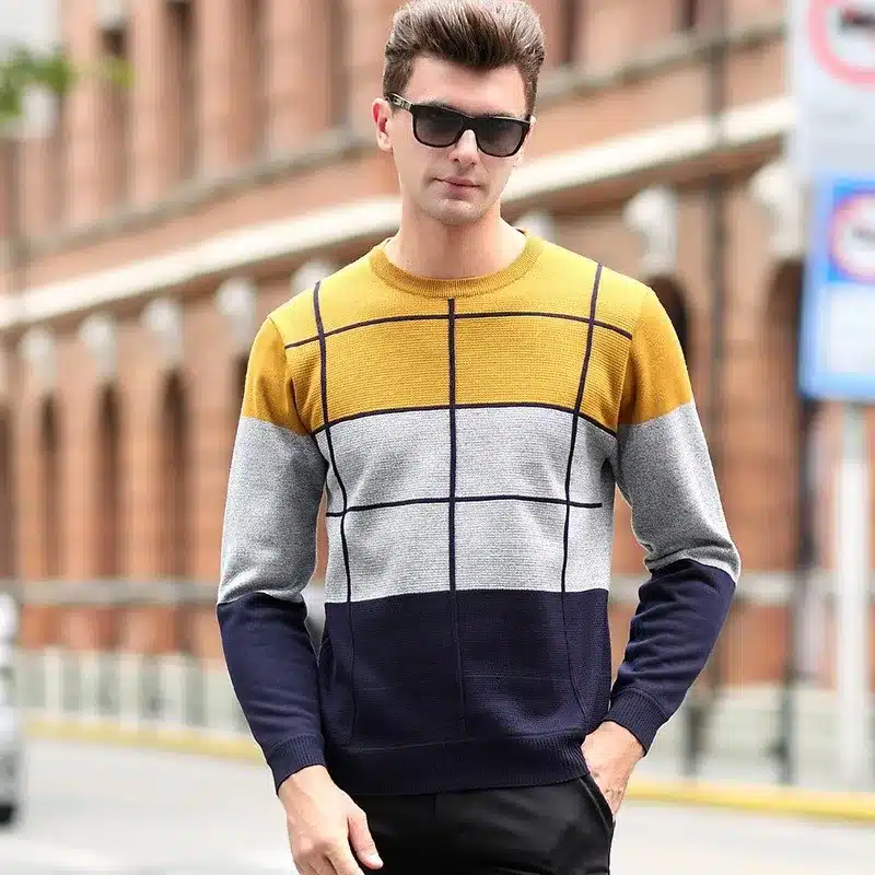 Plaid Color Pullover Men O-Neck Sweater Men Long Sleeve Shirt Mens Sweaters Wool Casual Dress Brand Cashmere Knitwear Pull Homme 11