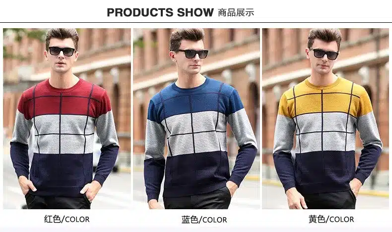 Plaid Color Pullover Men O-Neck Sweater Men Long Sleeve Shirt Mens Sweaters Wool Casual Dress Brand Cashmere Knitwear Pull Homme 14