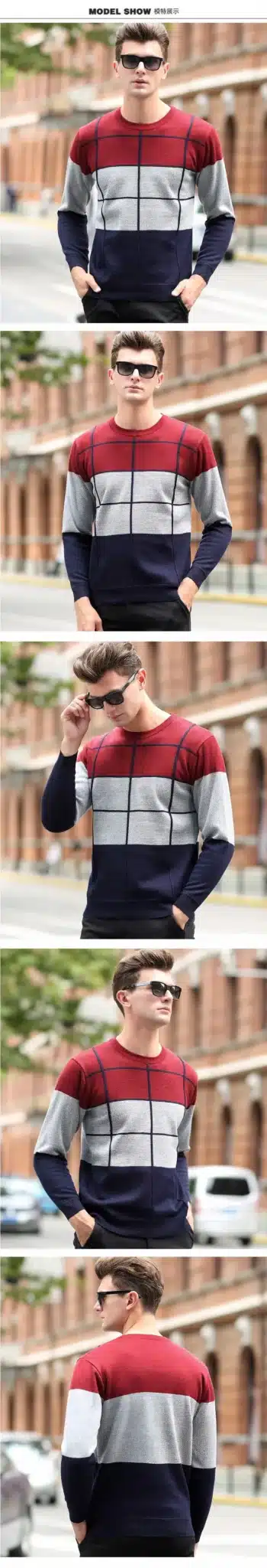 Plaid Color Pullover Men O-Neck Sweater Men Long Sleeve Shirt Mens Sweaters Wool Casual Dress Brand Cashmere Knitwear Pull Homme 15