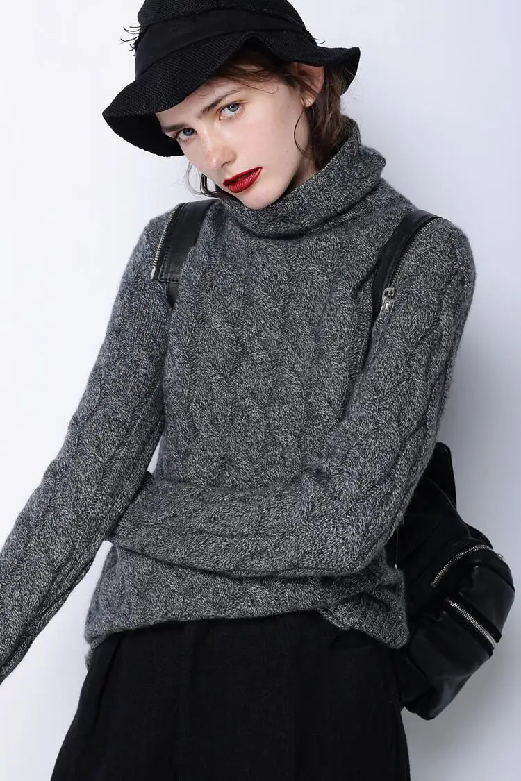 High collar cashmere sweater women thick sweater fashion 2017 autumn and winter new twist knitted bottom wool sweater 16