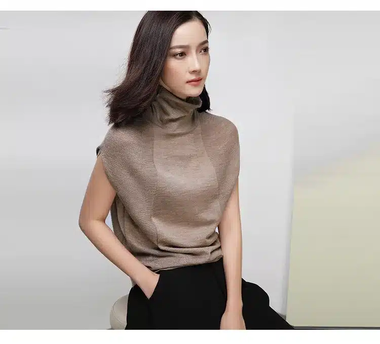 [XITAO] 2017 Autumn New Elegant Women Loose 50% Wool Solid Turtleneck Pullover Thin Sleeveless Casual Style Sweater HHB-002 14