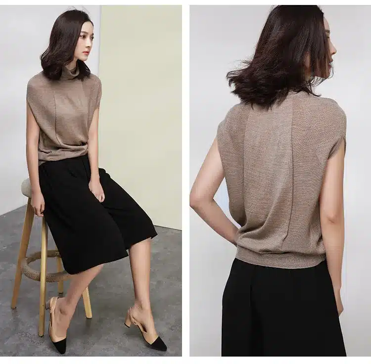 [XITAO] 2017 Autumn New Elegant Women Loose 50% Wool Solid Turtleneck Pullover Thin Sleeveless Casual Style Sweater HHB-002 15