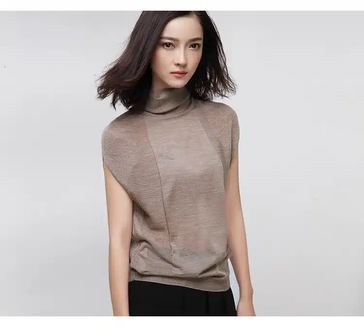 [XITAO] 2017 Autumn New Elegant Women Loose 50% Wool Solid Turtleneck Pullover Thin Sleeveless Casual Style Sweater HHB-002 16