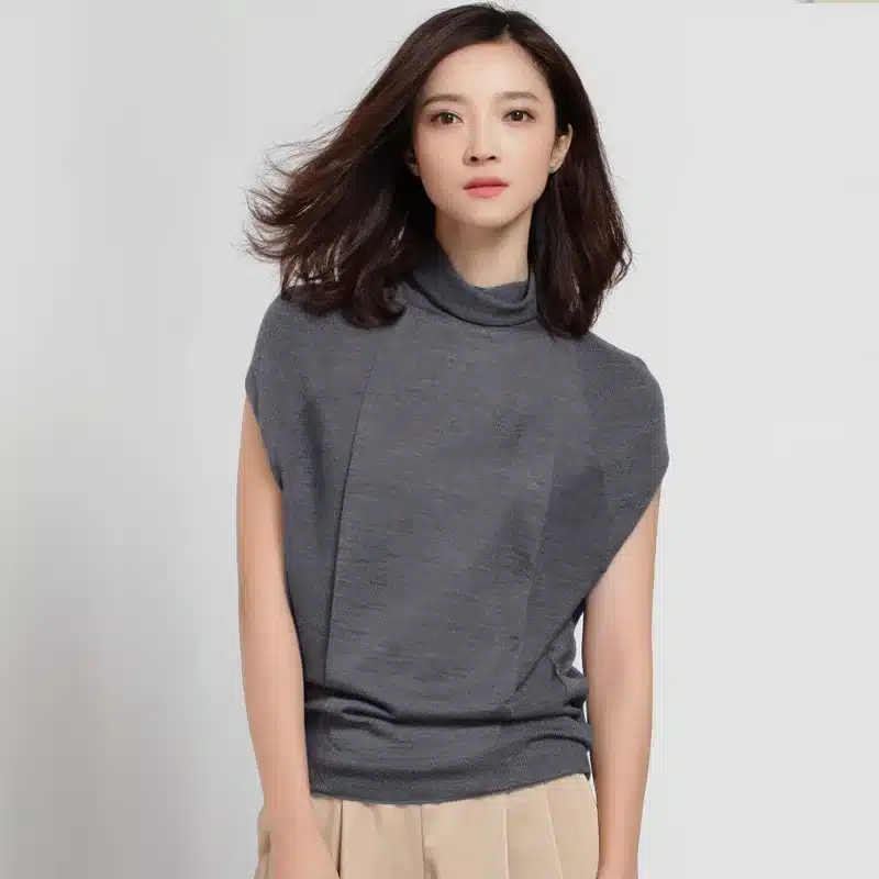 [XITAO] 2017 Autumn New Elegant Women Loose 50% Wool Solid Turtleneck Pullover Thin Sleeveless Casual Style Sweater HHB-002 18